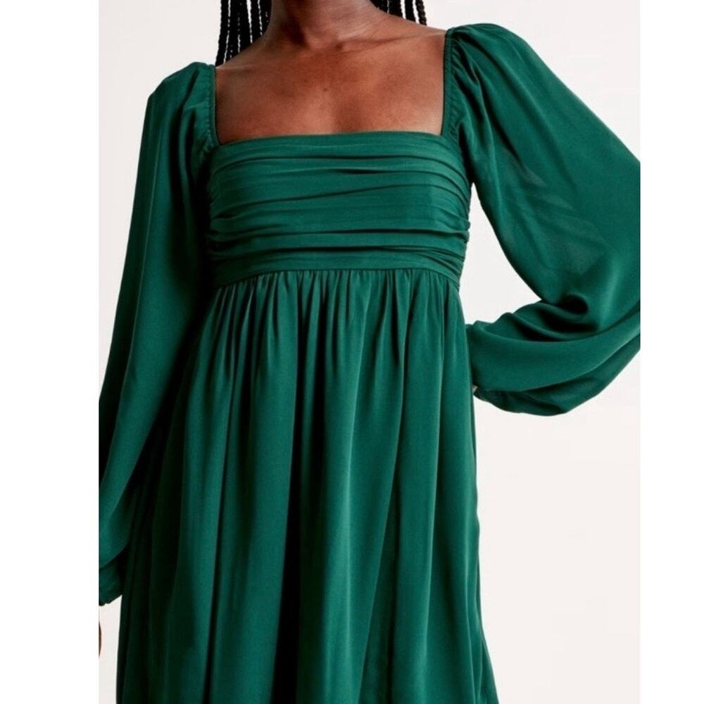 Abercrombie & Fitch Ruched Long Sleeve Babydoll Dress Women's Medium Green